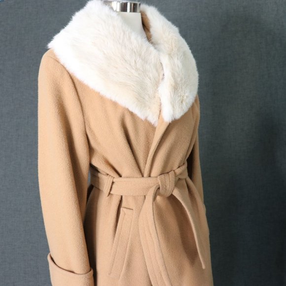 Switzer's Vintage Wrap Coat Womens M - XL 100% Wool Rabbit Fur Shawl Collar - Picture 3 of 13